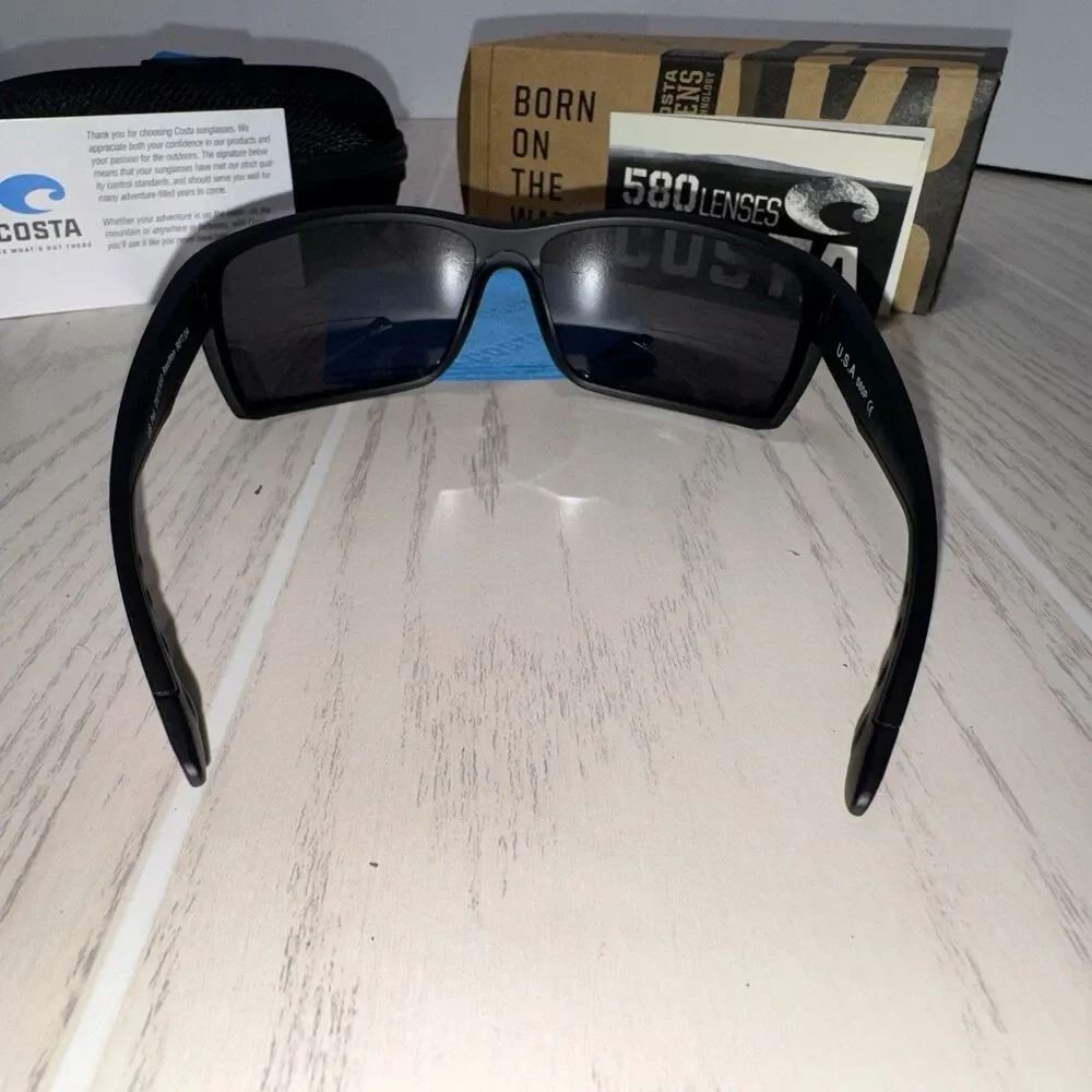 Costa Reefton RFT.04 Polarized Wrap Sunglasses Black Frame Silver Mirror Lens